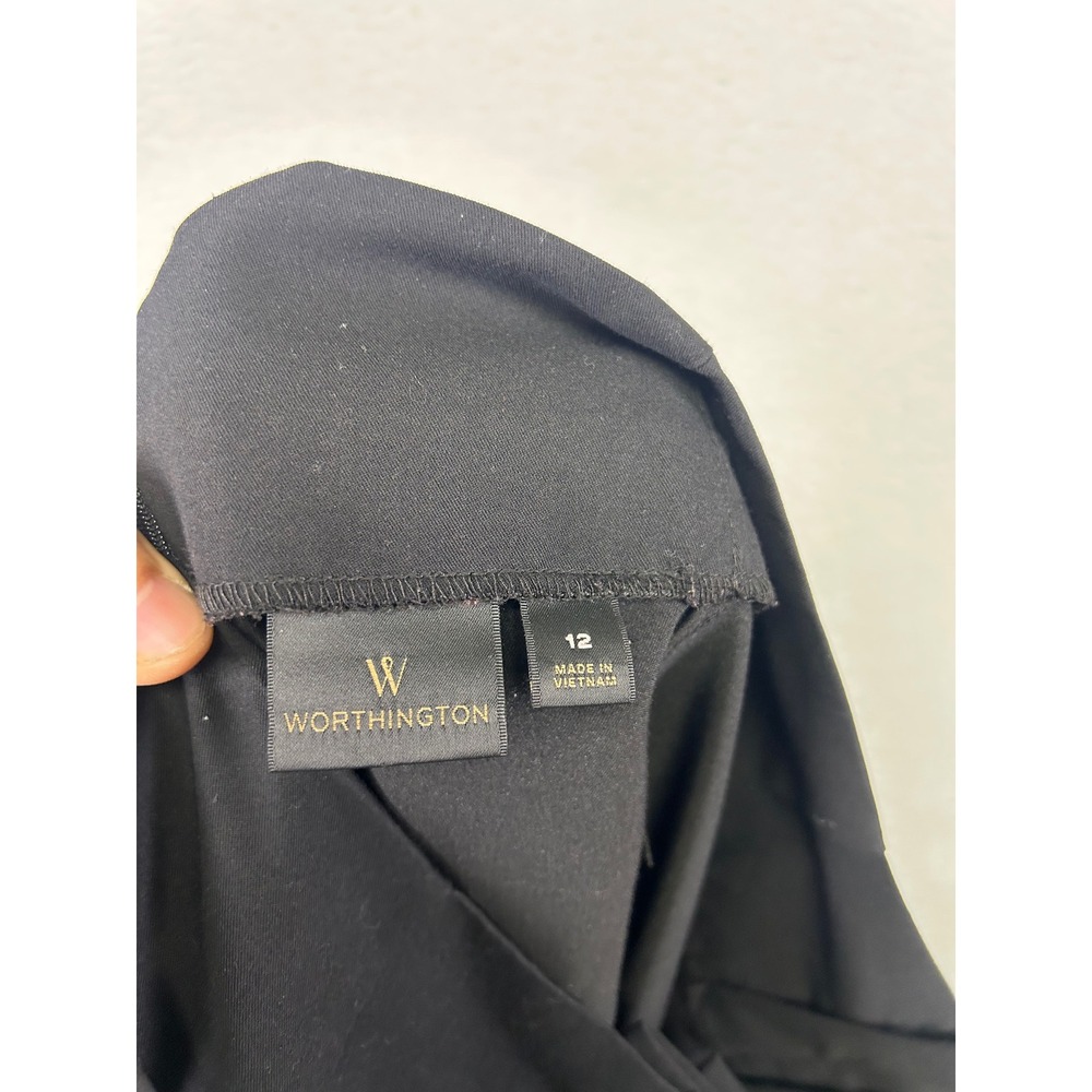 Dark‎ Academia Worthington Womens 12 Black Pleated Gold Button Wide Leg Culottes - Picture 3 of 14